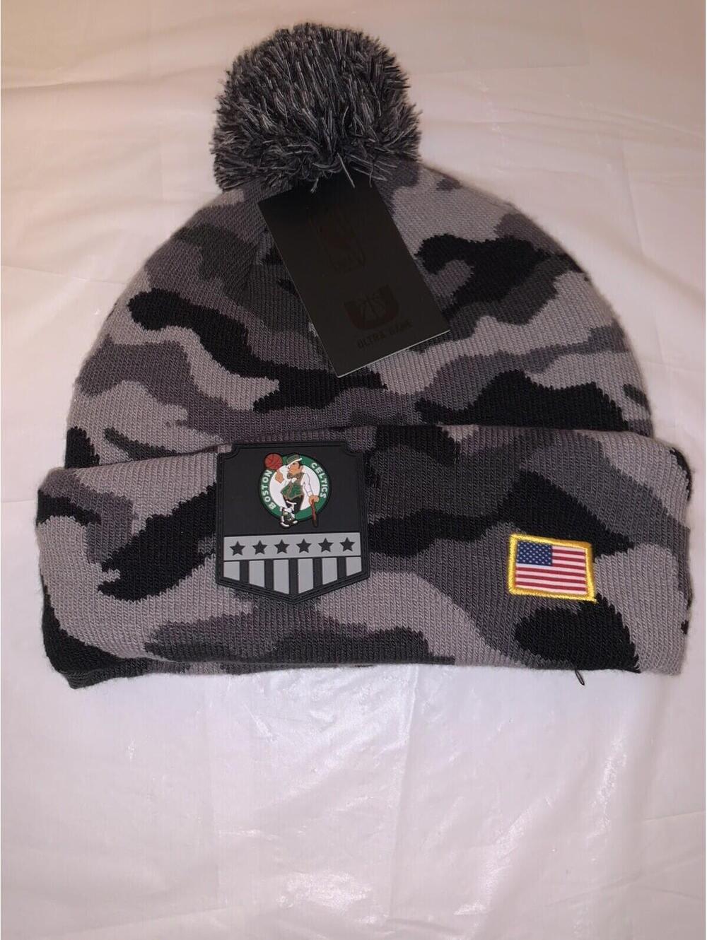 NBA Boston Celtics￼ Pom Beanie Hat Cap Gray Camo One Size New